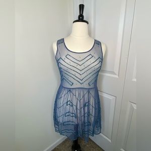 Free People Mesh Slip Dress Ocean Blue